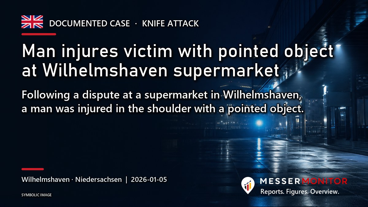 Title image: Man injures victim with pointed object at Wilhelmshaven supermarket. Following a dispute at a supermarket in Wilhelmshaven, a man was injured in the shoulder with a pointed object..