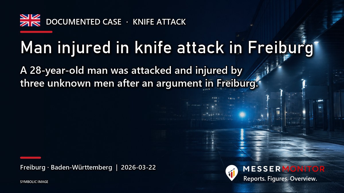 Title image: Man injured in knife attack in Freiburg. A 28-year-old man was attacked and injured by three unknown men after an argument in Freiburg..