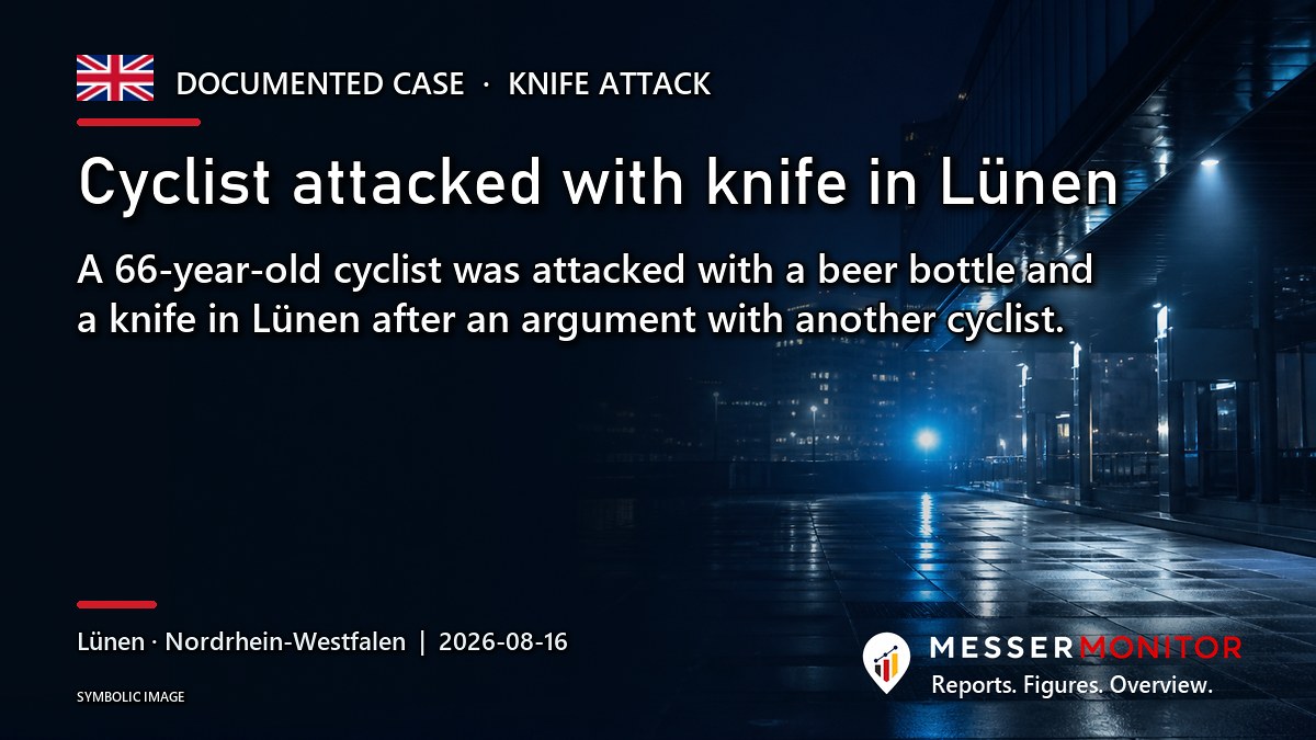 Title image: Cyclist attacked with knife in Lünen. A 66-year-old cyclist was attacked with a beer bottle and a knife in Lünen after an argument with another cyclist..