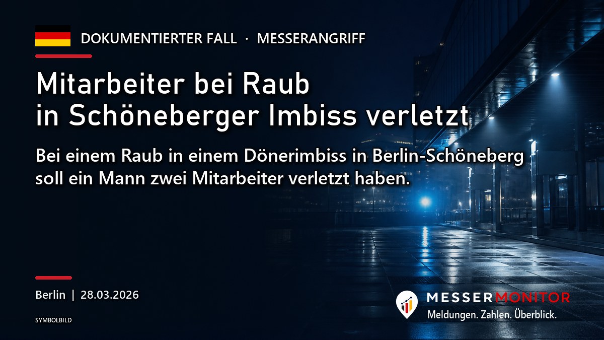 Titelgrafik: Mitarbeiter bei Raub in Schöneberger Imbiss verletzt. Bei einem Raub in einem Dönerimbiss in Berlin-Schöneberg soll ein Mann zwei Mitarbeiter verletzt haben..