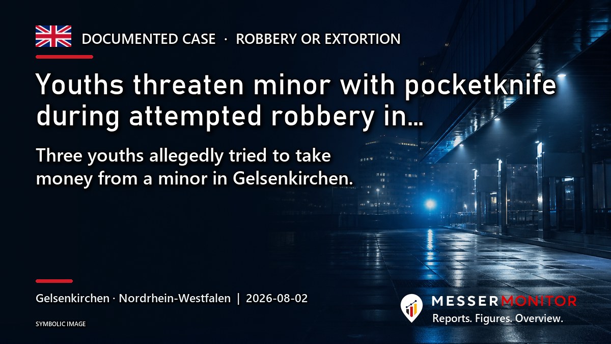 Title image: Youths threaten minor with pocketknife during attempted robbery in…. Three youths allegedly tried to take money from a minor in Gelsenkirchen..
