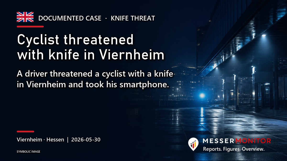 Title image: Cyclist threatened with knife in Viernheim. A driver threatened a cyclist with a knife in Viernheim and took his smartphone..