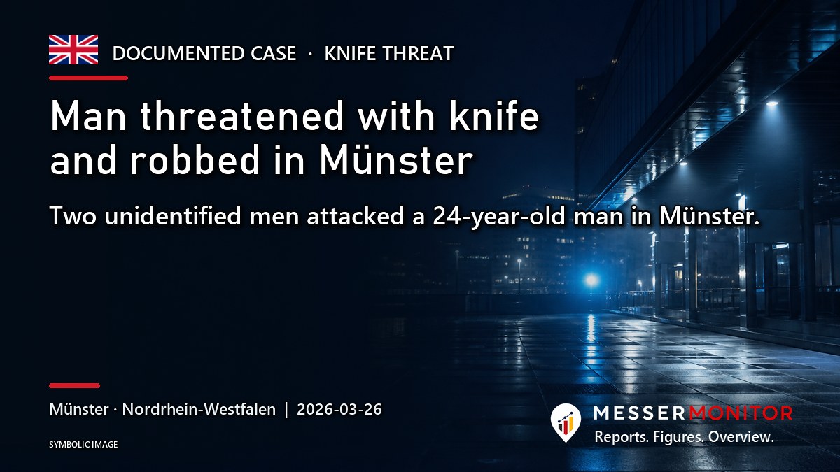 Title image: Man threatened with knife and robbed in Münster. Two unidentified men attacked a 24-year-old man in Münster..