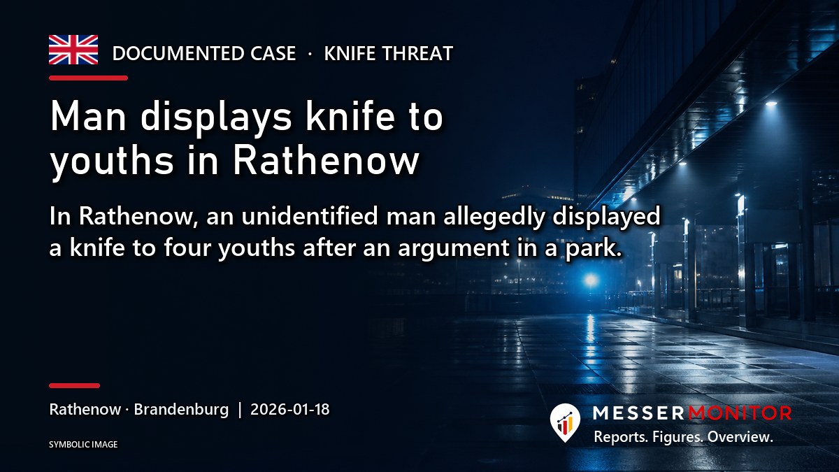 Title image: Man displays knife to youths in Rathenow. In Rathenow, an unidentified man allegedly displayed a knife to four youths after an argument in a park..