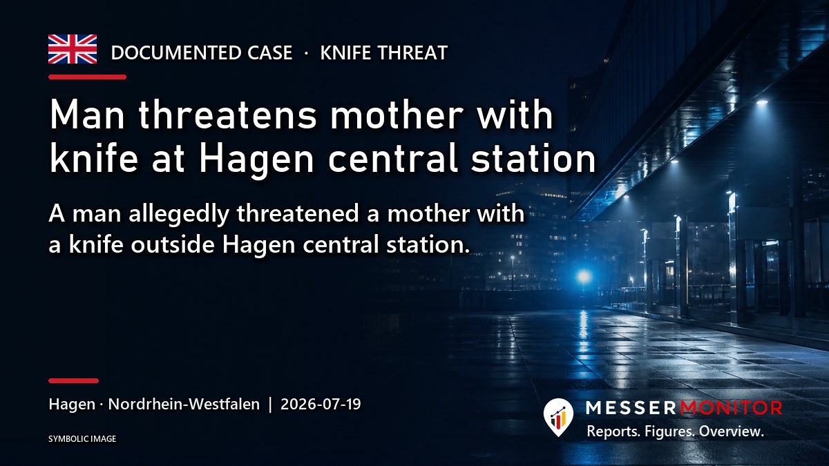 Title image: Man threatens mother with knife at Hagen central station. A man allegedly threatened a mother with a knife outside Hagen central station..