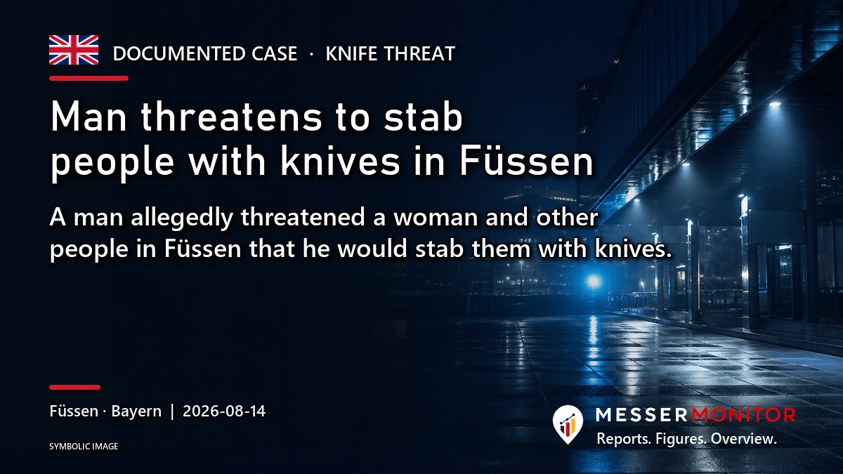 Title image: Man threatens to stab people with knives in Füssen. A man allegedly threatened a woman and other people in Füssen that he would stab them with knives..