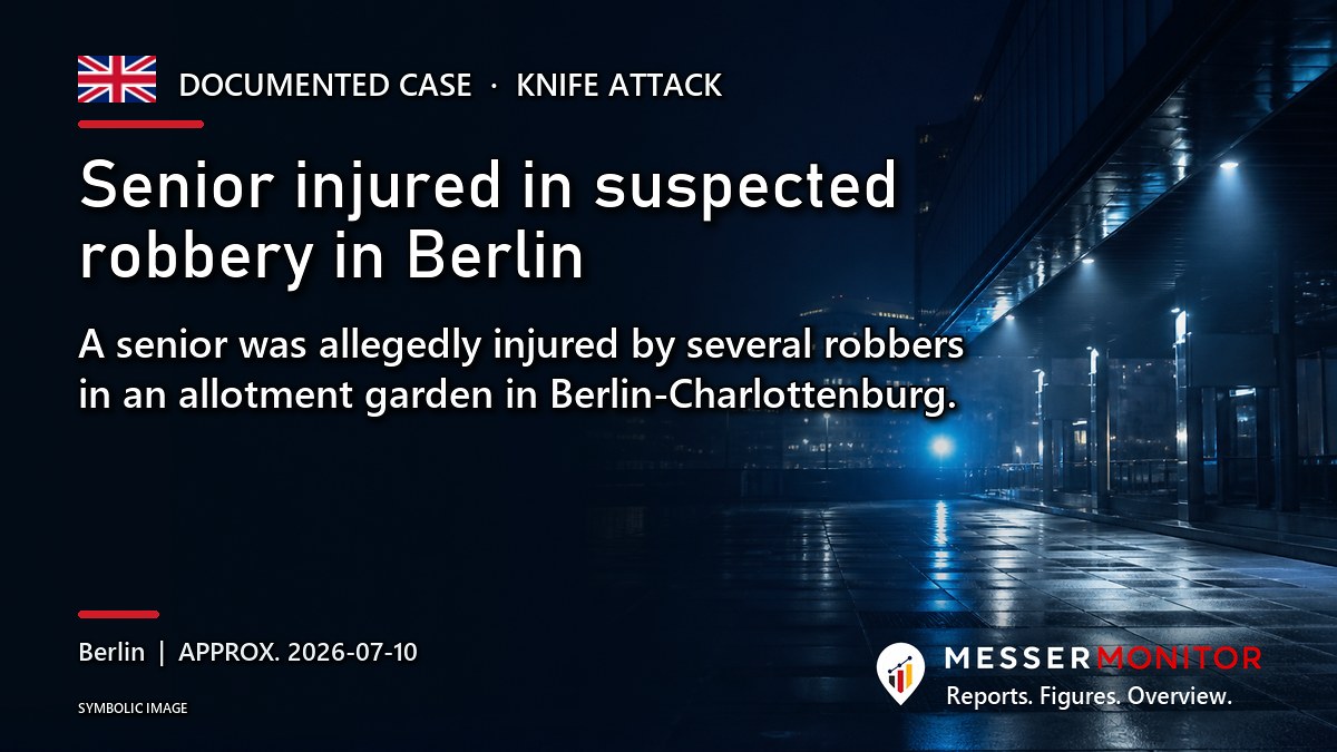 Title image: Senior injured in suspected robbery in Berlin. A senior was allegedly injured by several robbers in an allotment garden in Berlin-Charlottenburg..