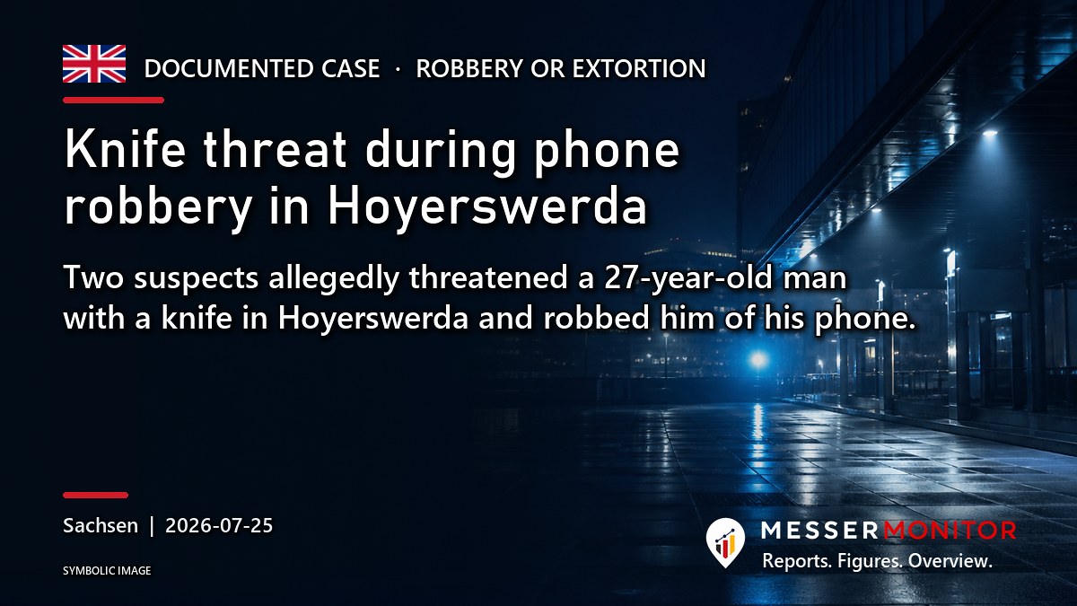 Title image: Knife threat during phone robbery in Hoyerswerda. Two suspects allegedly threatened a 27-year-old man with a knife in Hoyerswerda and robbed him of his phone..