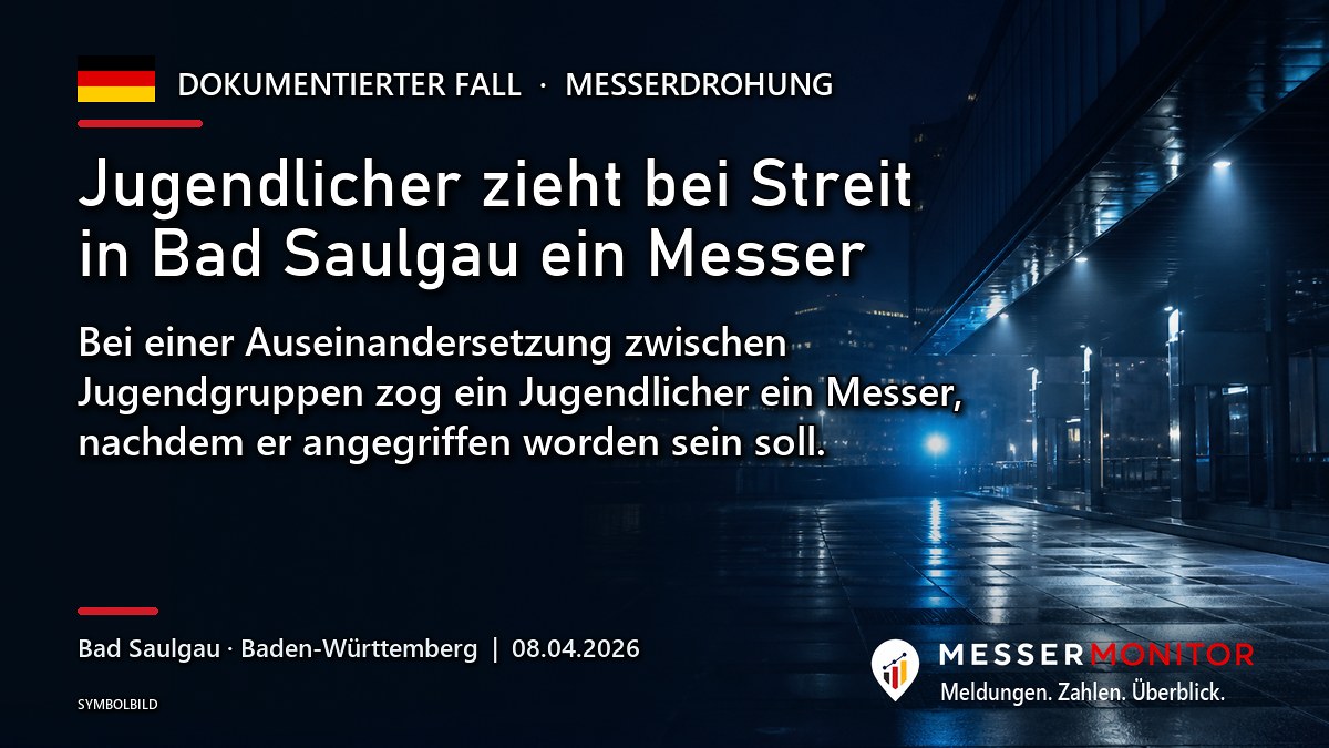 Titelgrafik: Jugendlicher zieht bei Streit in Bad Saulgau ein Messer. Bei einer Auseinandersetzung zwischen Jugendgruppen zog ein Jugendlicher ein Messer, nachdem er angegriffen worden sein soll..