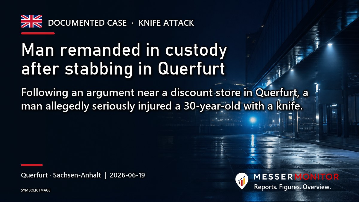 Title image: Man remanded in custody after stabbing in Querfurt. Following an argument near a discount store in Querfurt, a man allegedly seriously injured a 30-year-old with a knife..