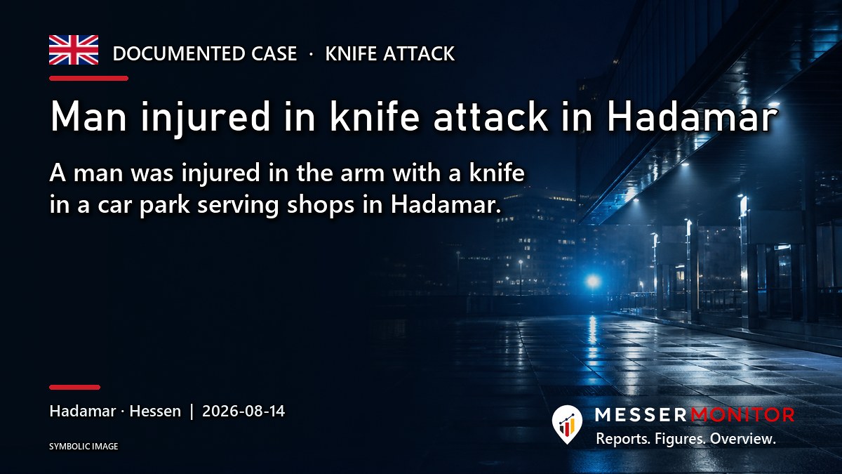 Title image: Man injured in knife attack in Hadamar. A man was injured in the arm with a knife in a car park serving shops in Hadamar..