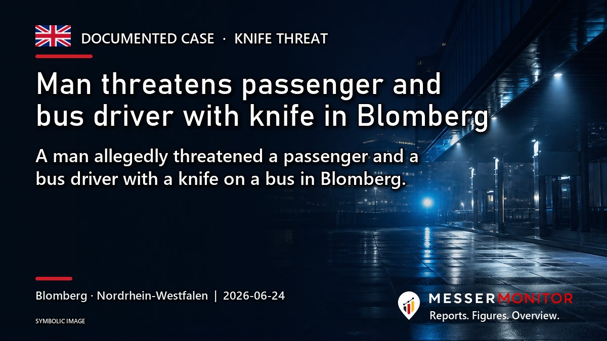 Title image: Man threatens passenger and bus driver with knife in Blomberg. A man allegedly threatened a passenger and a bus driver with a knife on a bus in Blomberg..