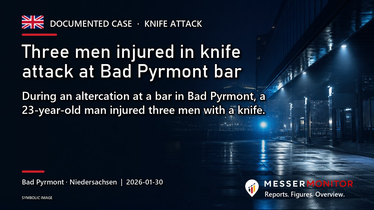 Title image: Three men injured in knife attack at Bad Pyrmont bar. During an altercation at a bar in Bad Pyrmont, a 23-year-old man injured three men with a knife..