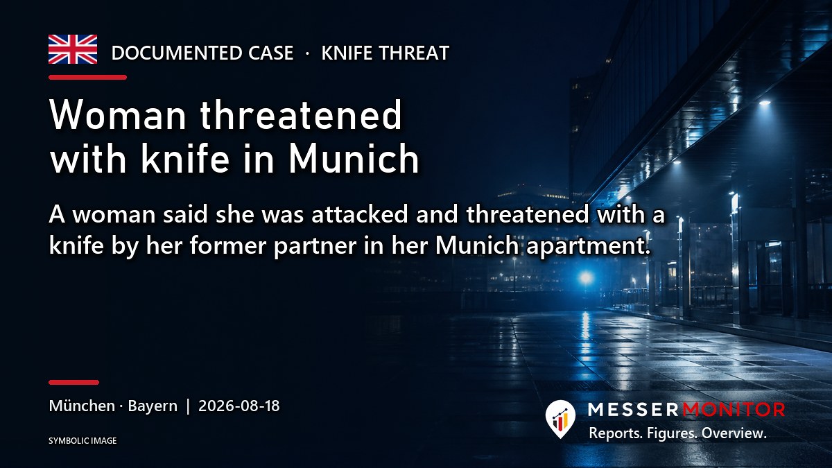 Title image: Woman threatened with knife in Munich. A woman said she was attacked and threatened with a knife by her former partner in her Munich apartment..