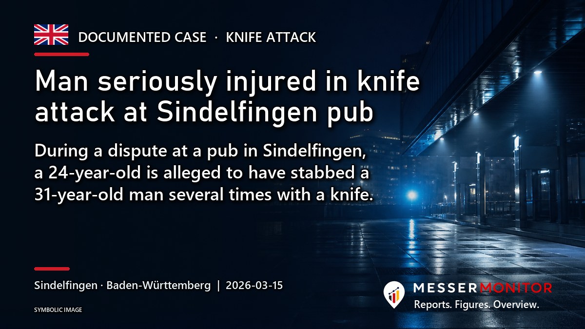 Title image: Man seriously injured in knife attack at Sindelfingen pub. During a dispute at a pub in Sindelfingen, a 24-year-old is alleged to have stabbed a 31-year-old man several times with a knife..