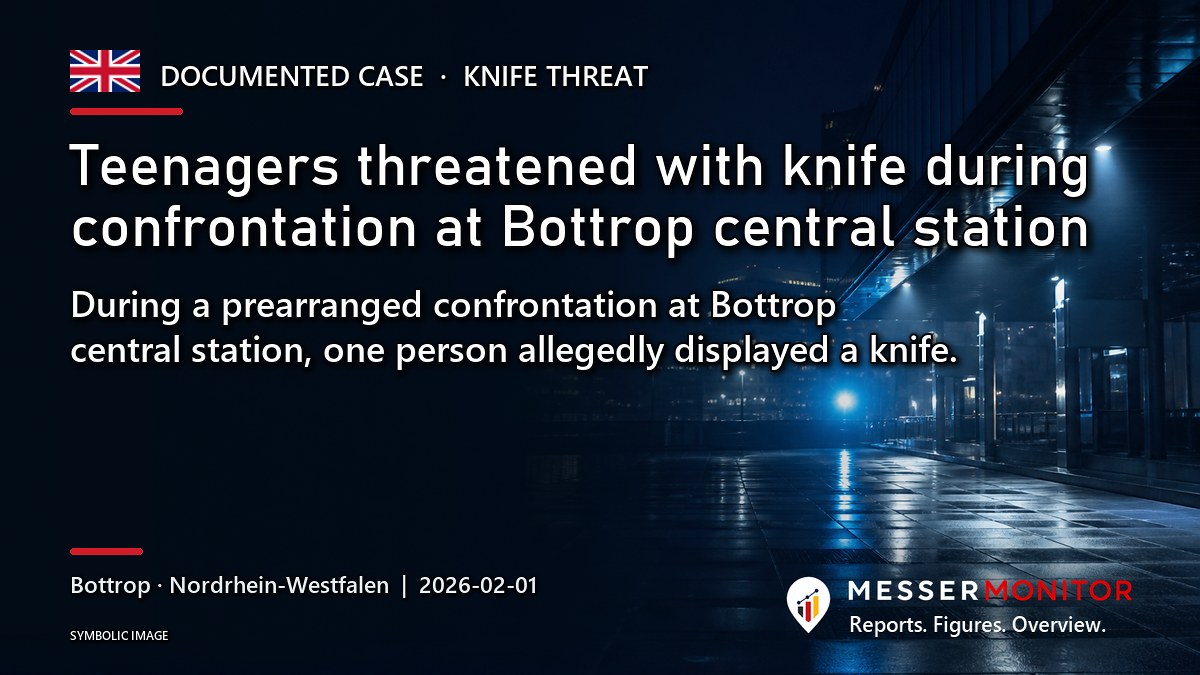 Title image: Teenagers threatened with knife during confrontation at Bottrop central station. During a prearranged confrontation at Bottrop central station, one person allegedly displayed a knife..