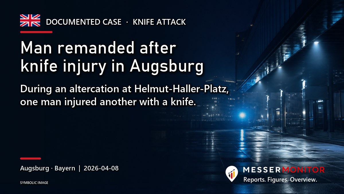 Title image: Man remanded after knife injury in Augsburg. During an altercation at Helmut-Haller-Platz, one man injured another with a knife..