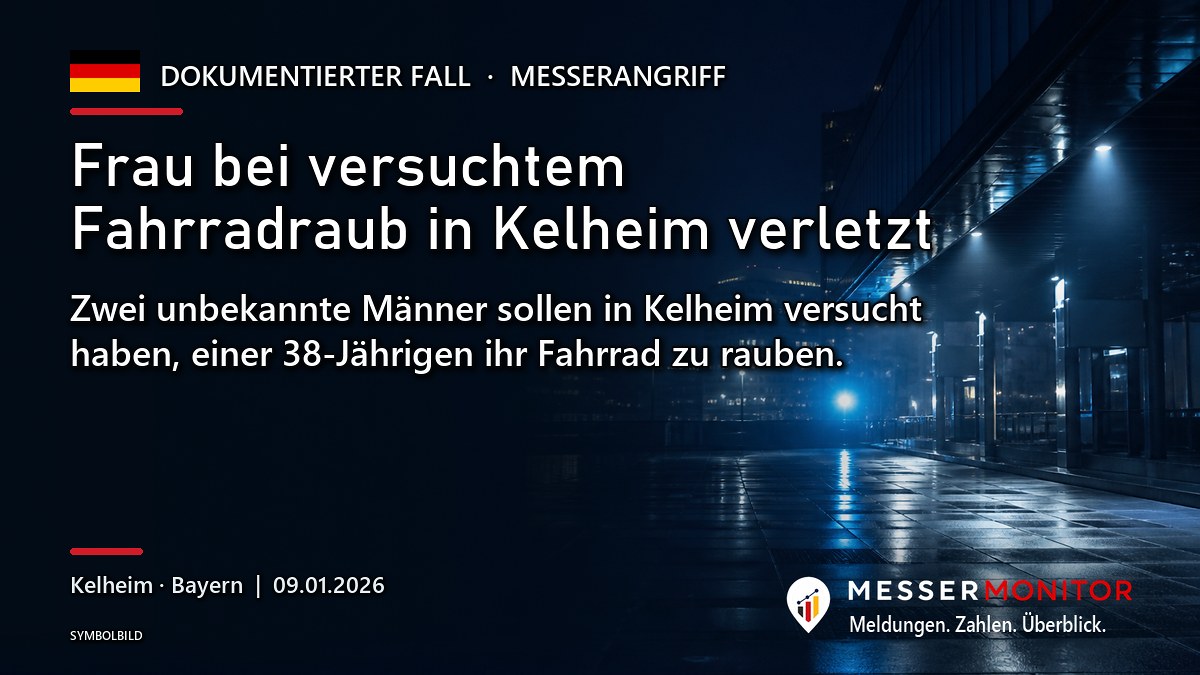 Titelgrafik: Frau bei versuchtem Fahrradraub in Kelheim verletzt. Zwei unbekannte Männer sollen in Kelheim versucht haben, einer 38-Jährigen ihr Fahrrad zu rauben..