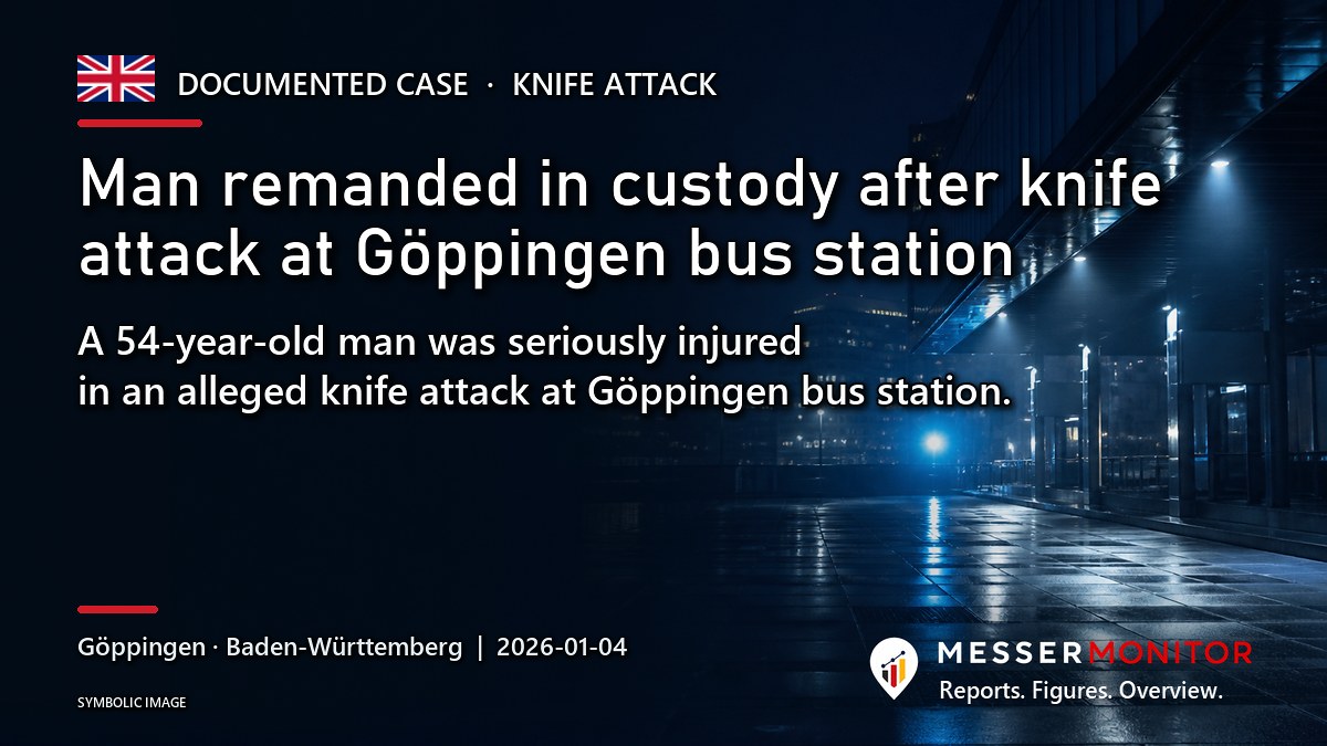 Title image: Man remanded in custody after knife attack at Göppingen bus station. A 54-year-old man was seriously injured in an alleged knife attack at Göppingen bus station..