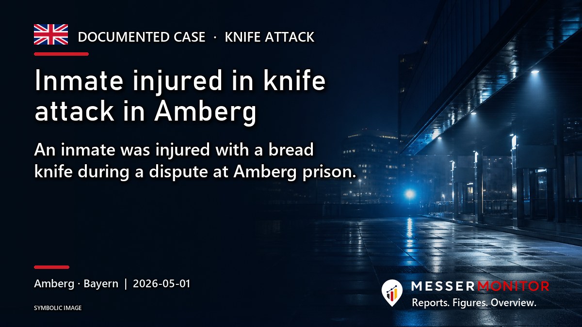 Title image: Inmate injured in knife attack in Amberg. An inmate was injured with a bread knife during a dispute at Amberg prison..
