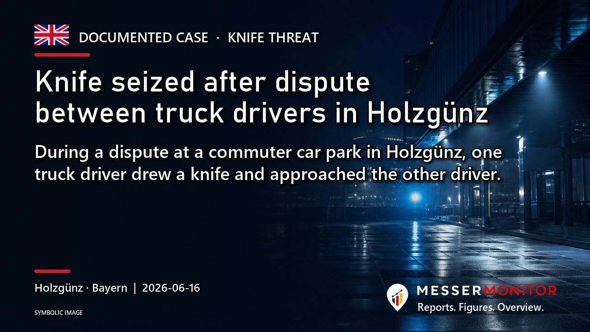 Title image: Knife seized after dispute between truck drivers in Holzgünz. During a dispute at a commuter car park in Holzgünz, one truck driver drew a knife and approached the other driver..