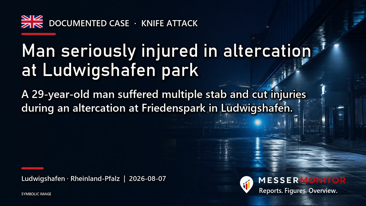 Title image: Man seriously injured in altercation at Ludwigshafen park. A 29-year-old man suffered multiple stab and cut injuries during an altercation at Friedenspark in Ludwigshafen..