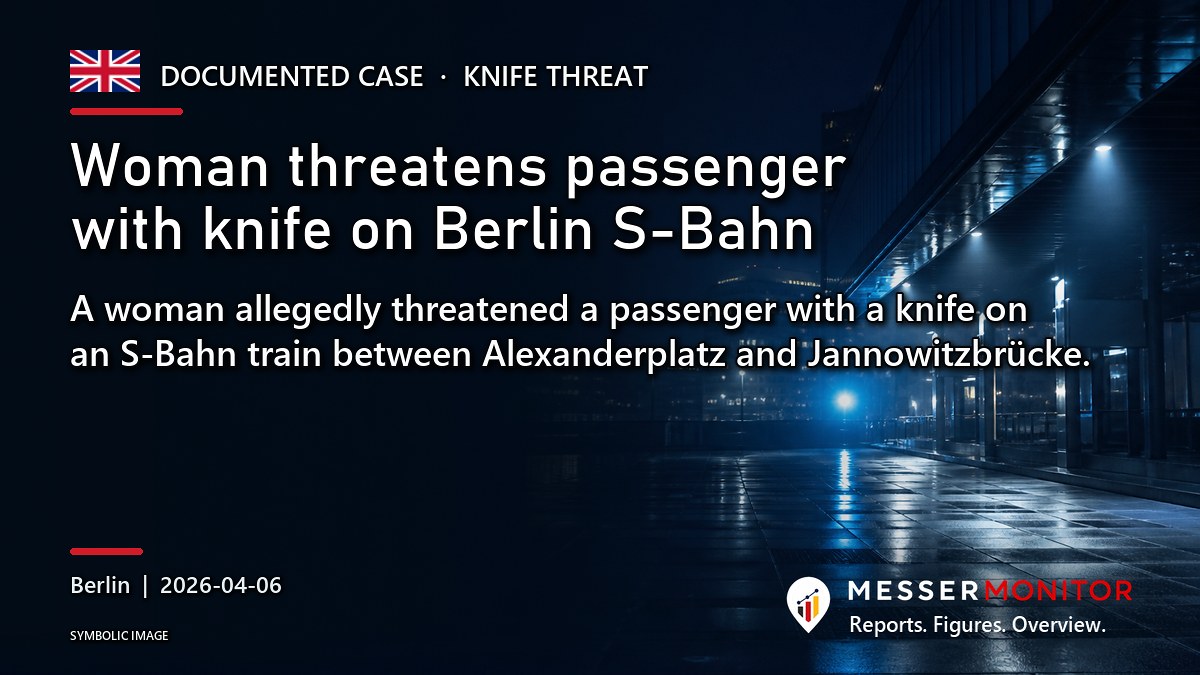Title image: Woman threatens passenger with knife on Berlin S-Bahn. A woman allegedly threatened a passenger with a knife on an S-Bahn train between Alexanderplatz and Jannowitzbrücke..