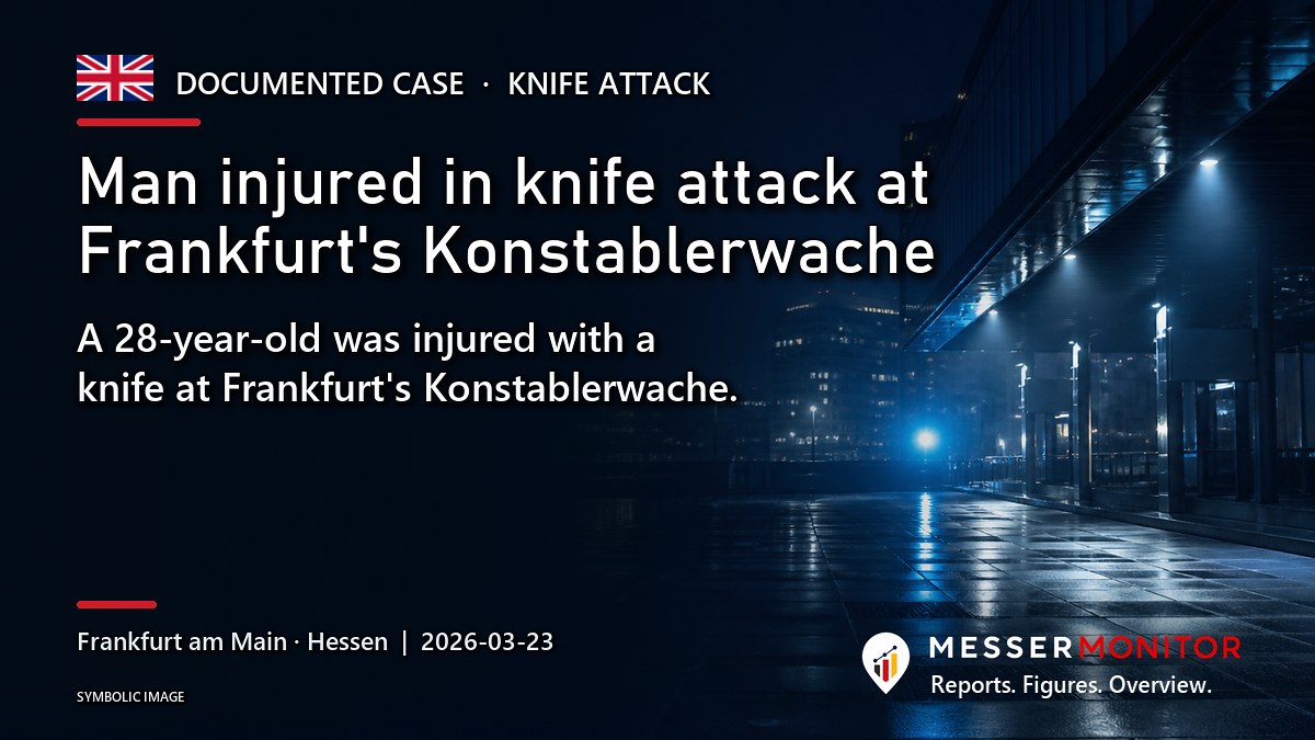 Title image: Man injured in knife attack at Frankfurt's Konstablerwache. A 28-year-old was injured with a knife at Frankfurt's Konstablerwache..