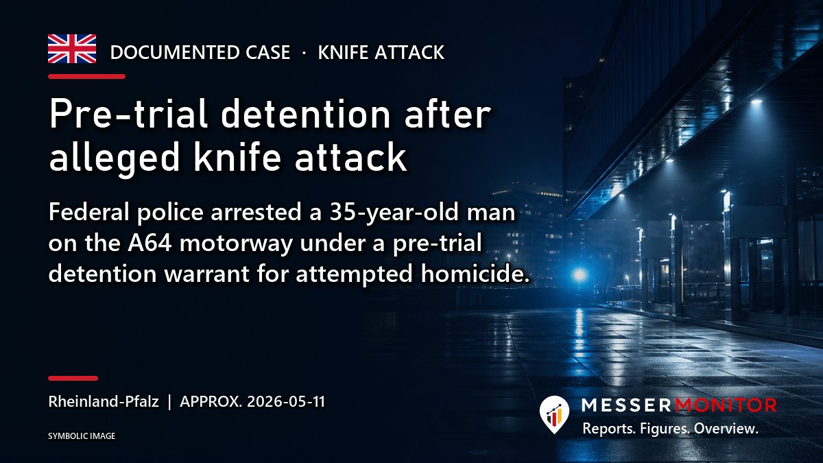Title image: Pre-trial detention after alleged knife attack. Federal police arrested a 35-year-old man on the A64 motorway under a pre-trial detention warrant for attempted homicide..