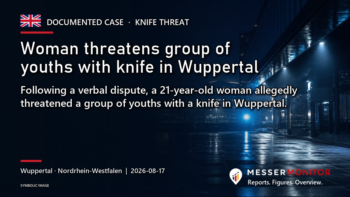Title image: Woman threatens group of youths with knife in Wuppertal. Following a verbal dispute, a 21-year-old woman allegedly threatened a group of youths with a knife in Wuppertal..