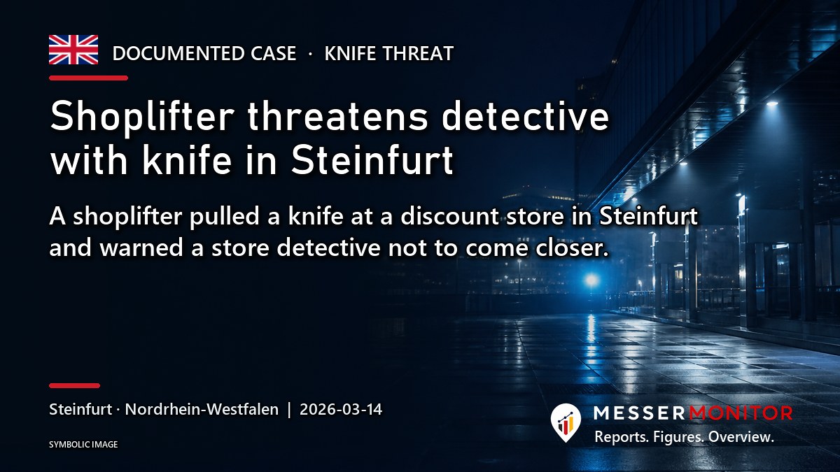 Title image: Shoplifter threatens detective with knife in Steinfurt. A shoplifter pulled a knife at a discount store in Steinfurt and warned a store detective not to come closer..