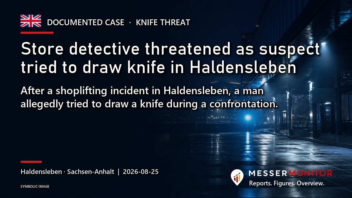Title image: Store detective threatened as suspect tried to draw knife in Haldensleben. After a shoplifting incident in Haldensleben, a man allegedly tried to draw a knife during a confrontation..