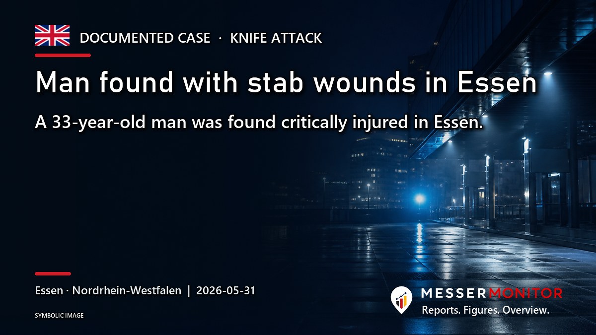 Title image: Man found with stab wounds in Essen. A 33-year-old man was found critically injured in Essen..