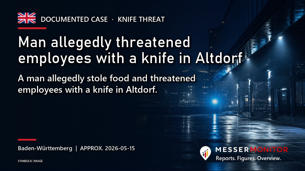 Title image: Man allegedly threatened employees with a knife in Altdorf. A man allegedly stole food and threatened employees with a knife in Altdorf..