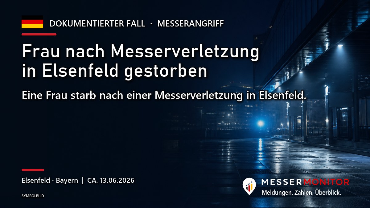 Titelgrafik: Frau nach Messerverletzung in Elsenfeld gestorben. Eine Frau starb nach einer Messerverletzung in Elsenfeld..
