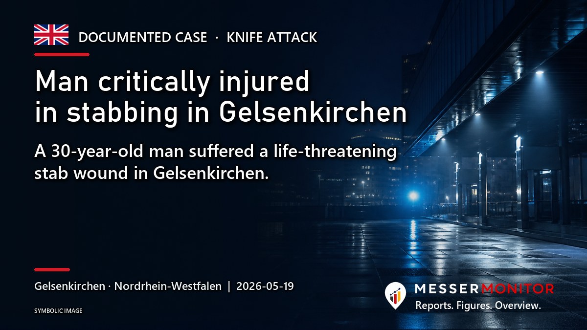 Title image: Man critically injured in stabbing in Gelsenkirchen. A 30-year-old man suffered a life-threatening stab wound in Gelsenkirchen..