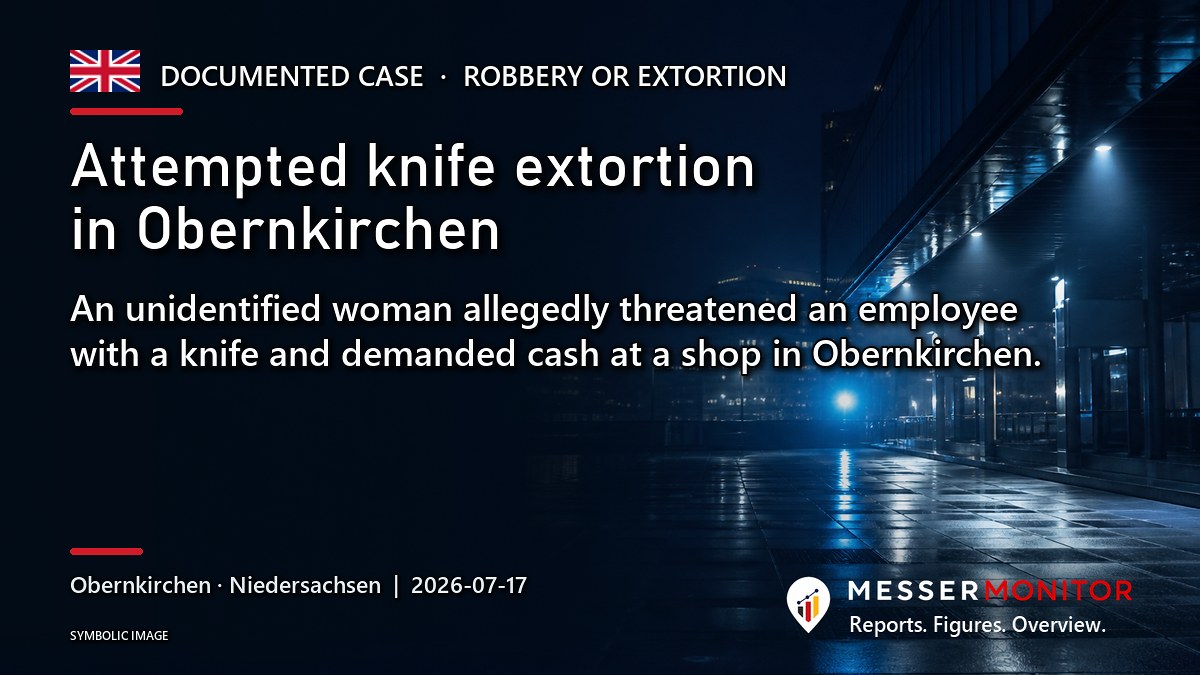 Title image: Attempted knife extortion in Obernkirchen. An unidentified woman allegedly threatened an employee with a knife and demanded cash at a shop in Obernkirchen..