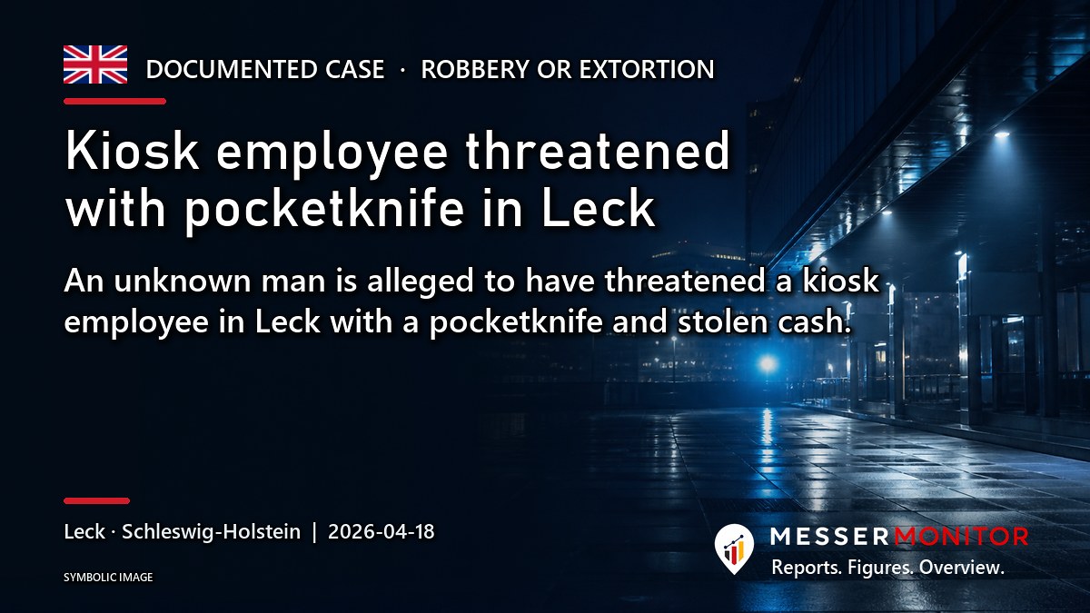 Title image: Kiosk employee threatened with pocketknife in Leck. An unknown man is alleged to have threatened a kiosk employee in Leck with a pocketknife and stolen cash..