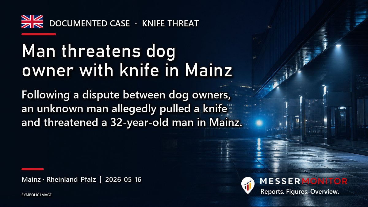 Title image: Man threatens dog owner with knife in Mainz. Following a dispute between dog owners, an unknown man allegedly pulled a knife and threatened a 32-year-old man in Mainz..