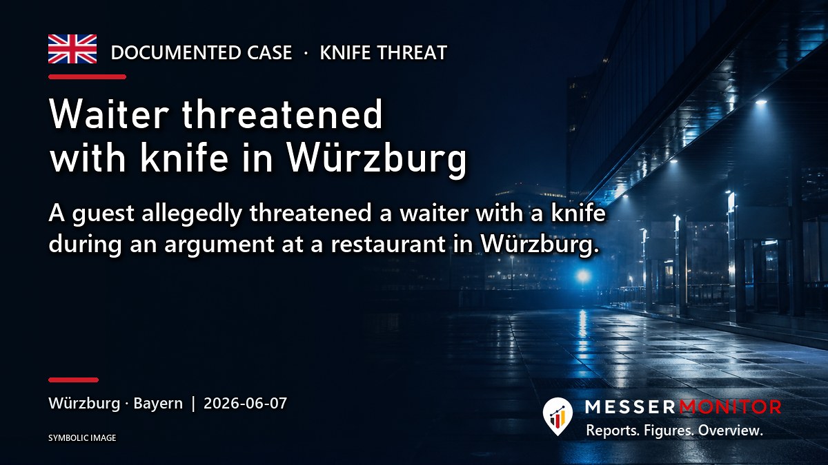 Title image: Waiter threatened with knife in Würzburg. A guest allegedly threatened a waiter with a knife during an argument at a restaurant in Würzburg..