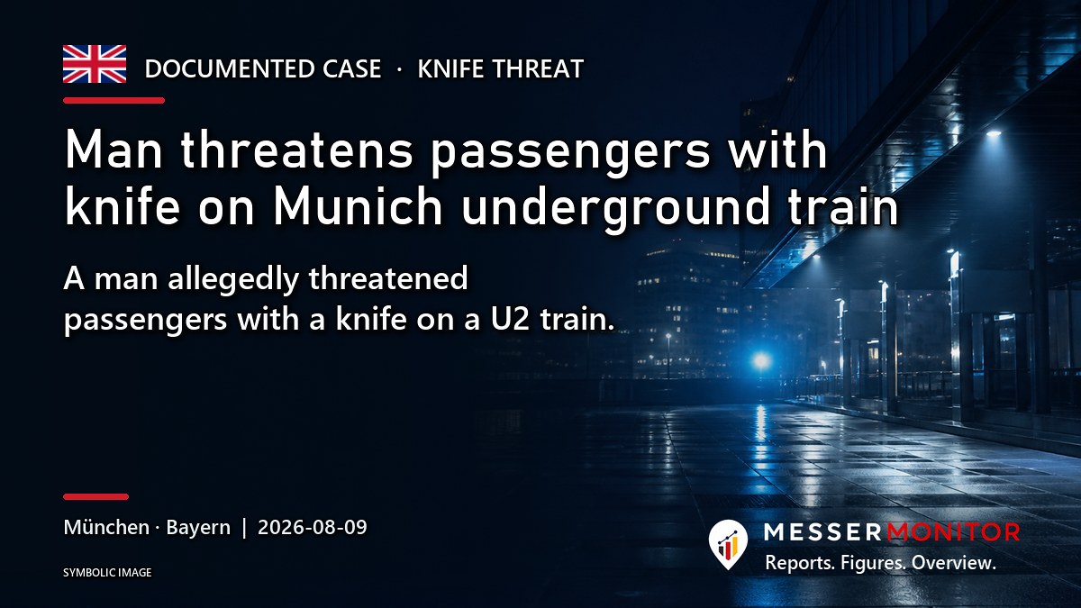 Title image: Man threatens passengers with knife on Munich underground train. A man allegedly threatened passengers with a knife on a U2 train..