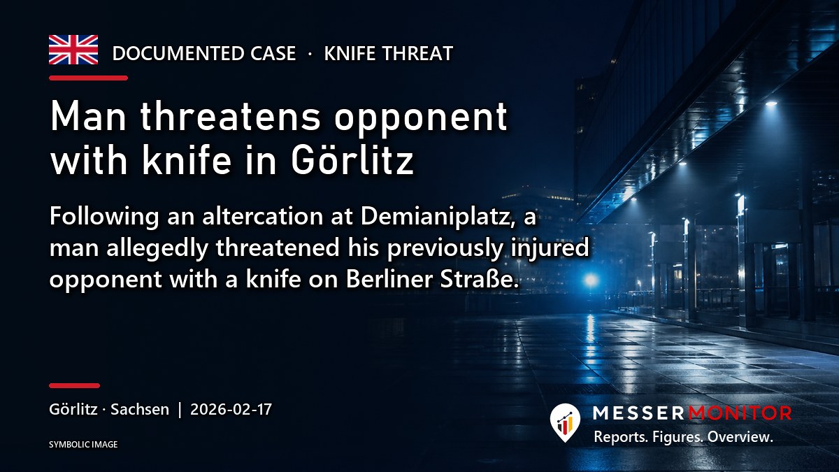 Title image: Man threatens opponent with knife in Görlitz. Following an altercation at Demianiplatz, a man allegedly threatened his previously injured opponent with a knife on Berliner Straße..