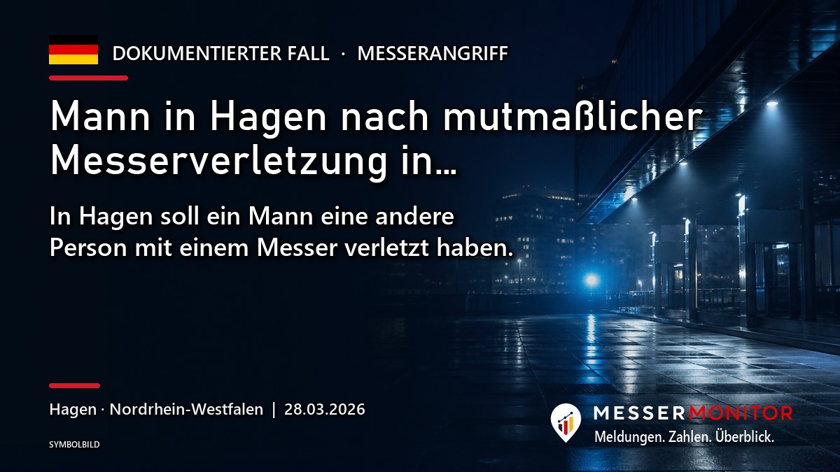 Titelgrafik: Mann in Hagen nach mutmaßlicher Messerverletzung in…. In Hagen soll ein Mann eine andere Person mit einem Messer verletzt haben..