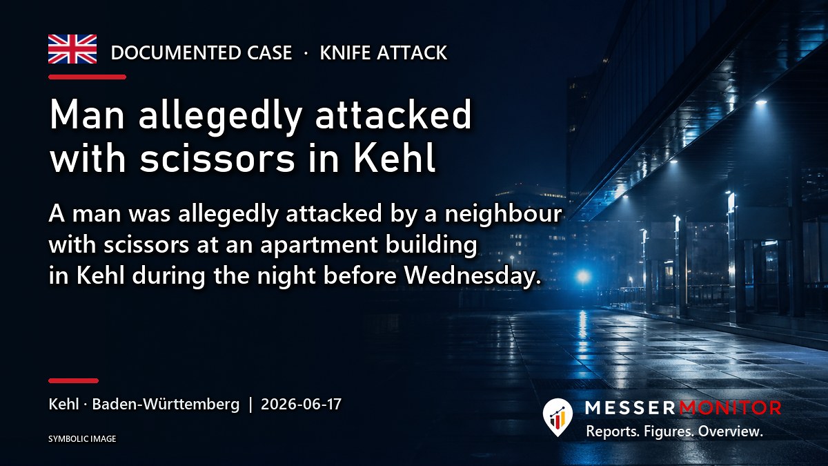 Title image: Man allegedly attacked with scissors in Kehl. A man was allegedly attacked by a neighbour with scissors at an apartment building in Kehl during the night before Wednesday..