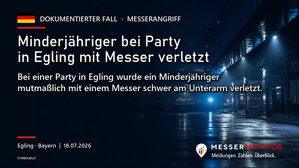 Titelgrafik: Minderjähriger bei Party in Egling mit Messer verletzt. Bei einer Party in Egling wurde ein Minderjähriger mutmaßlich mit einem Messer schwer am Unterarm verletzt..