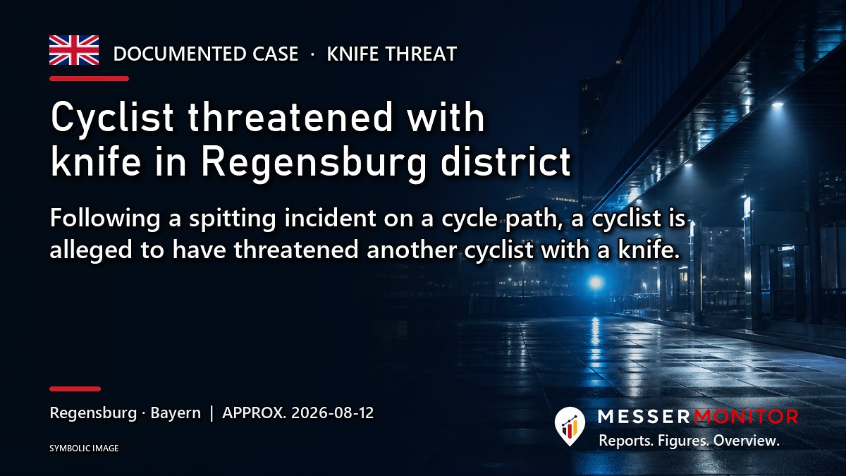 Title image: Cyclist threatened with knife in Regensburg district. Following a spitting incident on a cycle path, a cyclist is alleged to have threatened another cyclist with a knife..