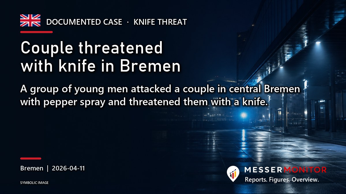 Title image: Couple threatened with knife in Bremen. A group of young men attacked a couple in central Bremen with pepper spray and threatened them with a knife..
