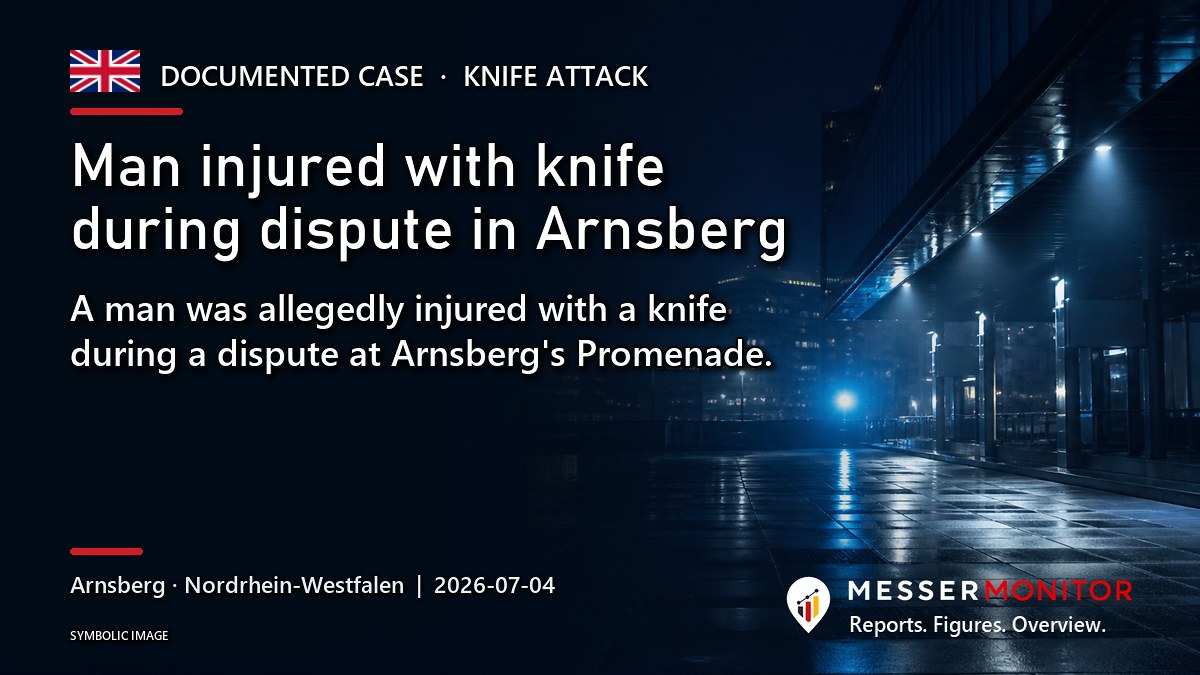Title image: Man injured with knife during dispute in Arnsberg. A man was allegedly injured with a knife during a dispute at Arnsberg's Promenade..