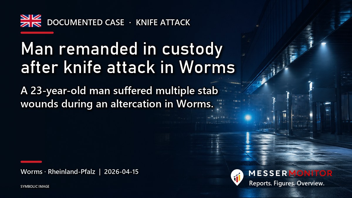 Title image: Man remanded in custody after knife attack in Worms. A 23-year-old man suffered multiple stab wounds during an altercation in Worms..