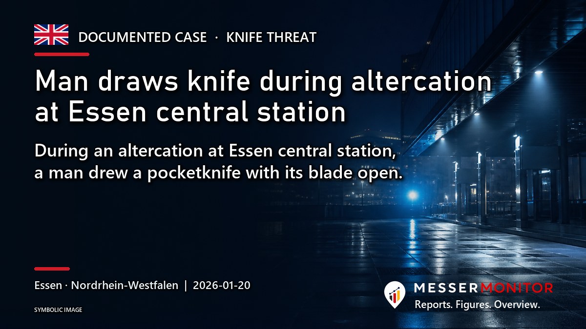 Title image: Man draws knife during altercation at Essen central station. During an altercation at Essen central station, a man drew a pocketknife with its blade open..